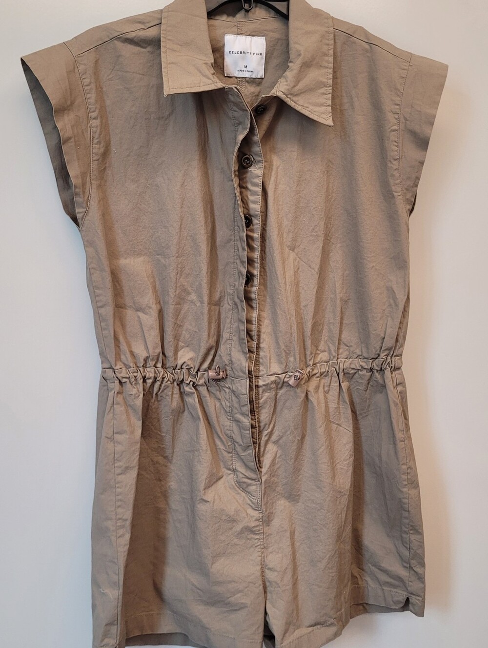 Tan Khaki Romper Shorts Drawstring Waist Cotton Medium 8-10